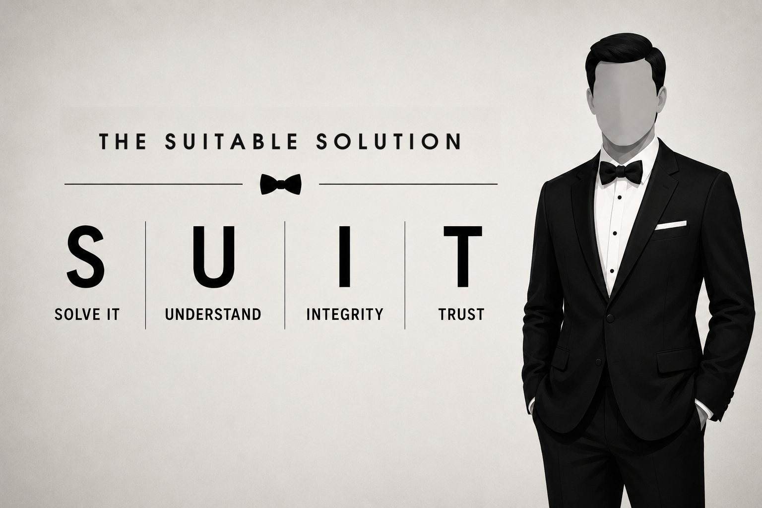 The suitable solution. SUIT values: Solve it, Understand, Integrity, Trust